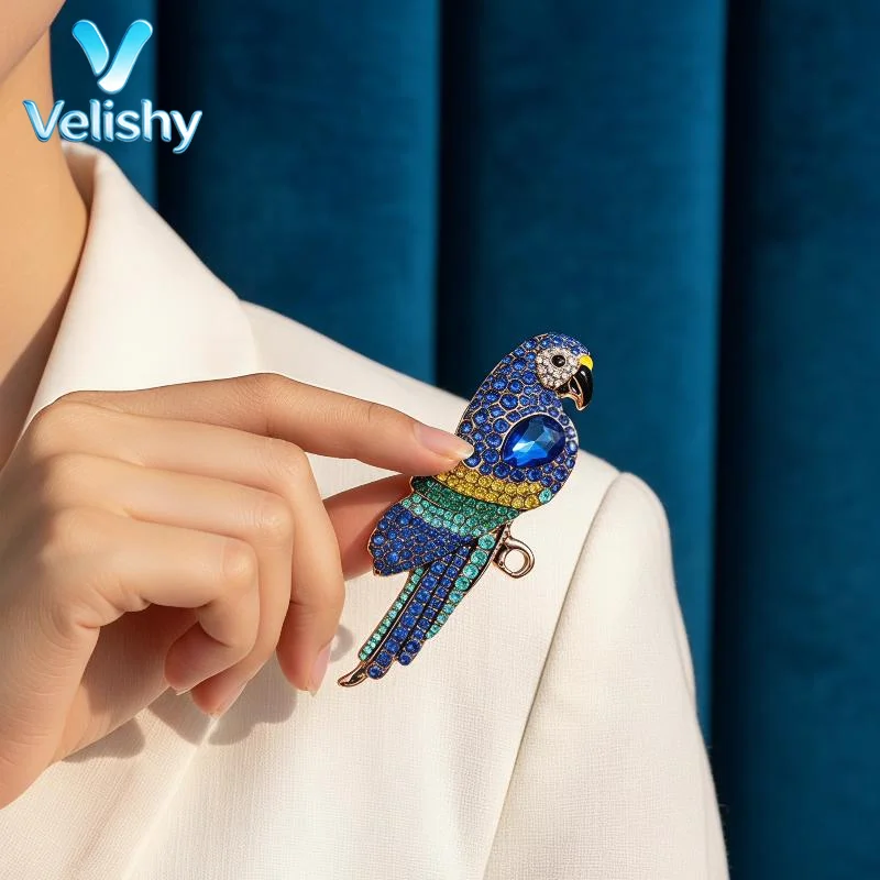 Unisex Shining Rhinestone Parrot Brooch Two Color Animal Lapel Pin Casual Party Jewelry Accessory Gift For Women
