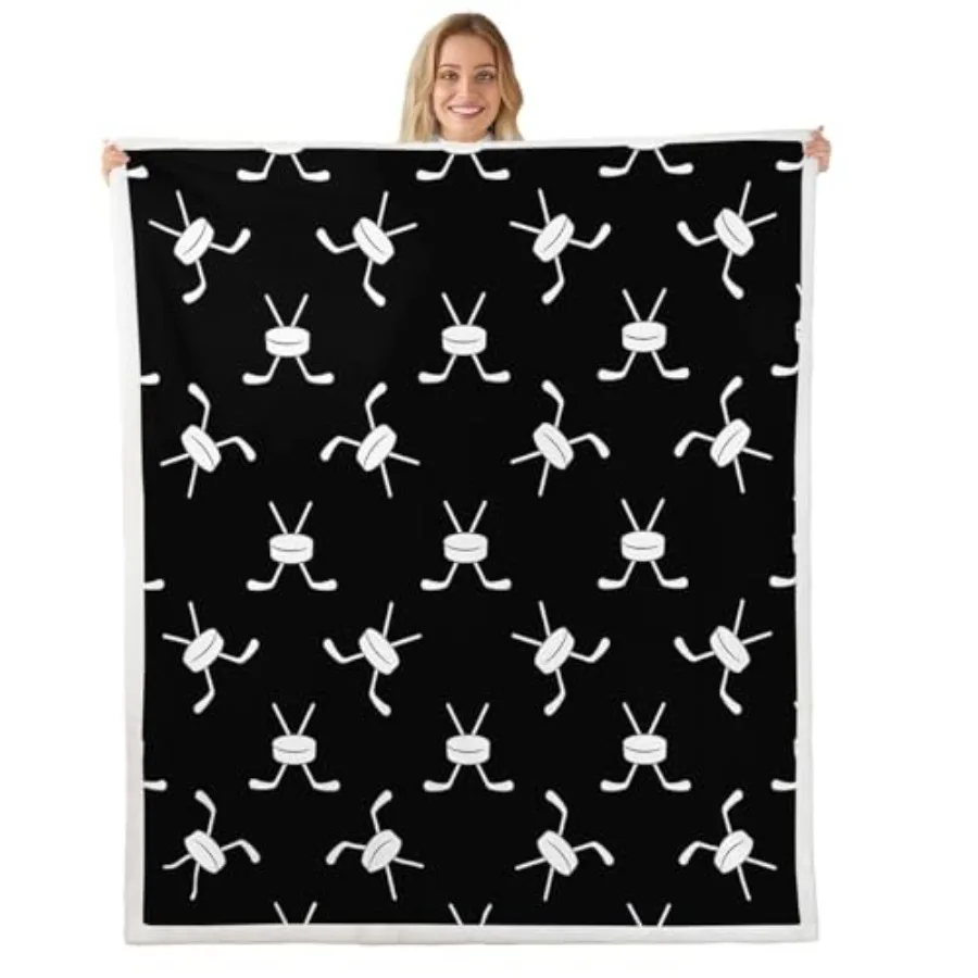 

Ice Hockey Sherpa Blanket Hockey Player Flannel Blanket For Boys Girls Teens Adult Winter Ice Sports Plush Blanket Cartoon Ice