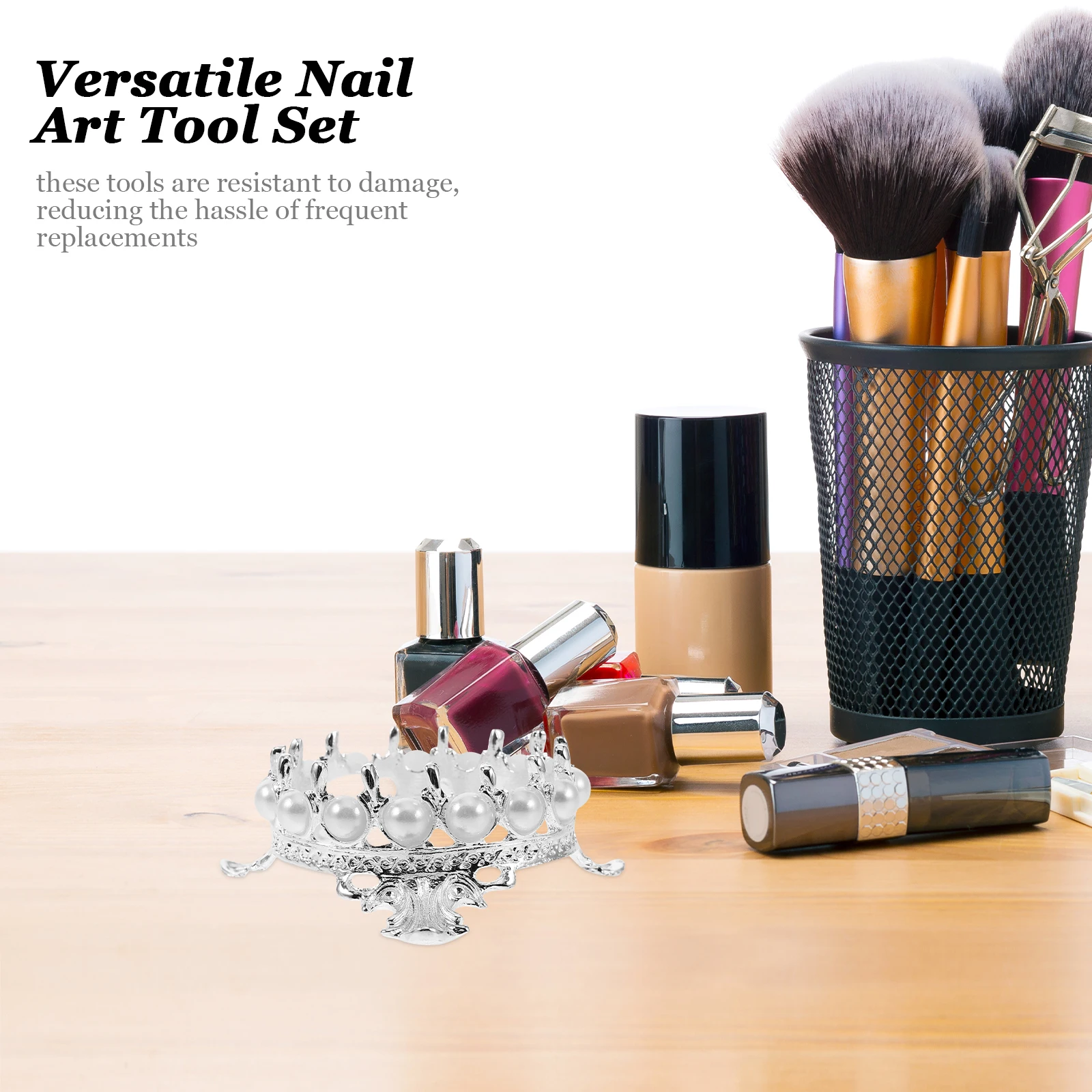 

4Pcs Crown Nail Brush Holder Vintage Pen Organizer Retro Manicure Rack Fake Pearl Edged Nail Art Tool Stand Makeup Brush Storage