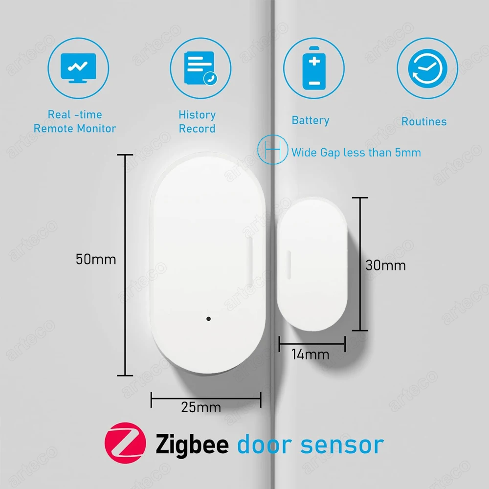 Tuya Zigbee sensore per porte e finestre Open Close Detector Smart Home Security Alarm sensore per porte antifurto funziona con Alexa Home Assistant