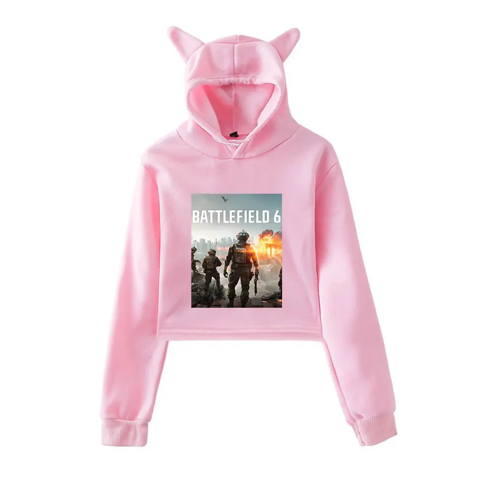 

Battlefield 6 Merch Vintage 90s Streetwear logo Hoodie Hoodies Sweatshirts for Girls Cat Ear Crop Fashion Sports Pullover