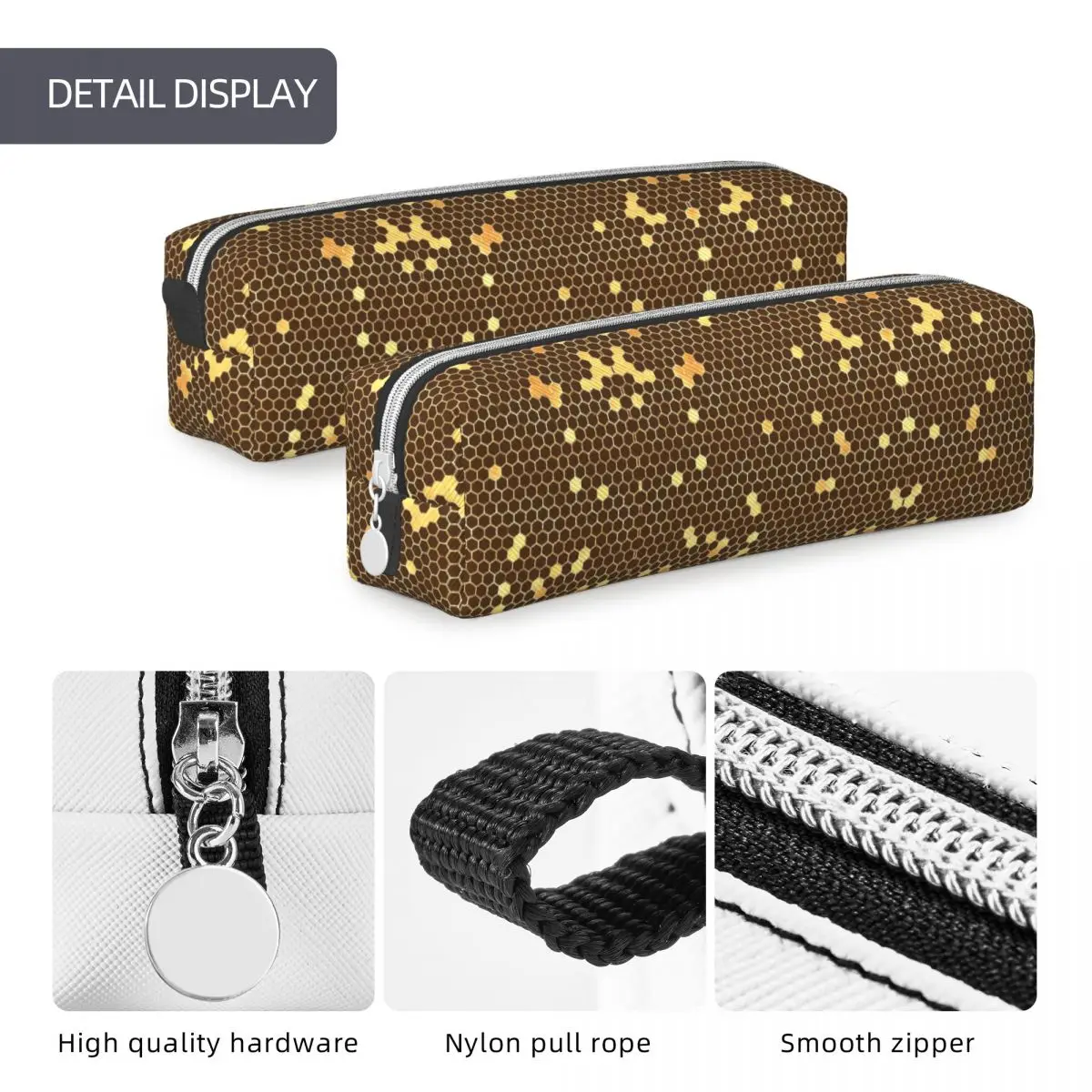 Bee Hives Pencil Case Gold And Black PU Leather Pencil Pouch Girls Boys Kawaii Large Back To School Pencil Cases Stationery