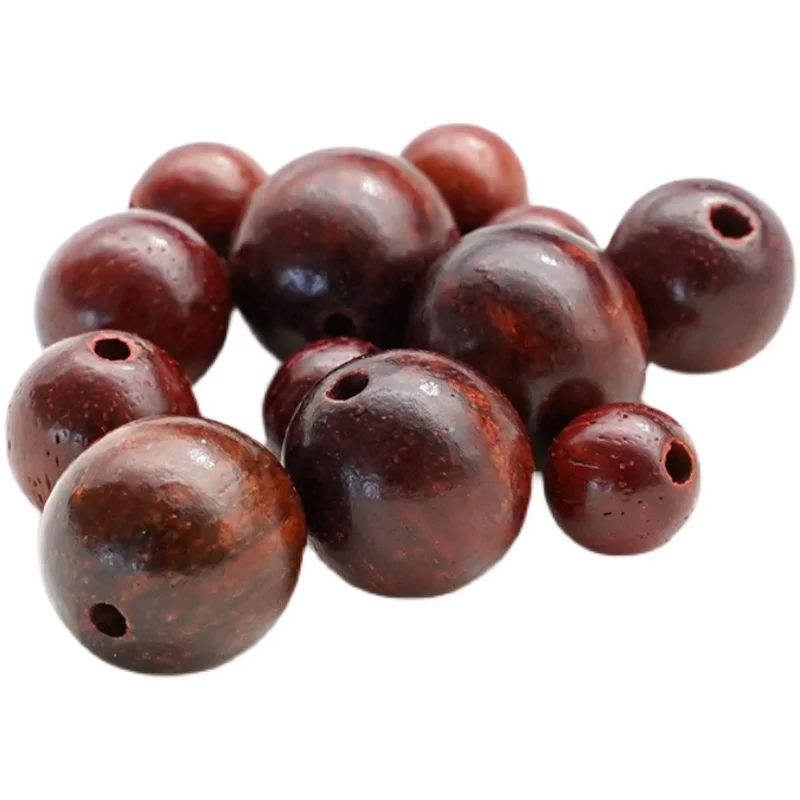 Natural Red Sandalwo Beads Smooth Brown Wood Grain Loose Wooden Beads for Jewelry Making  6  8 10mm DIY Bracelet Rosary 100pcs