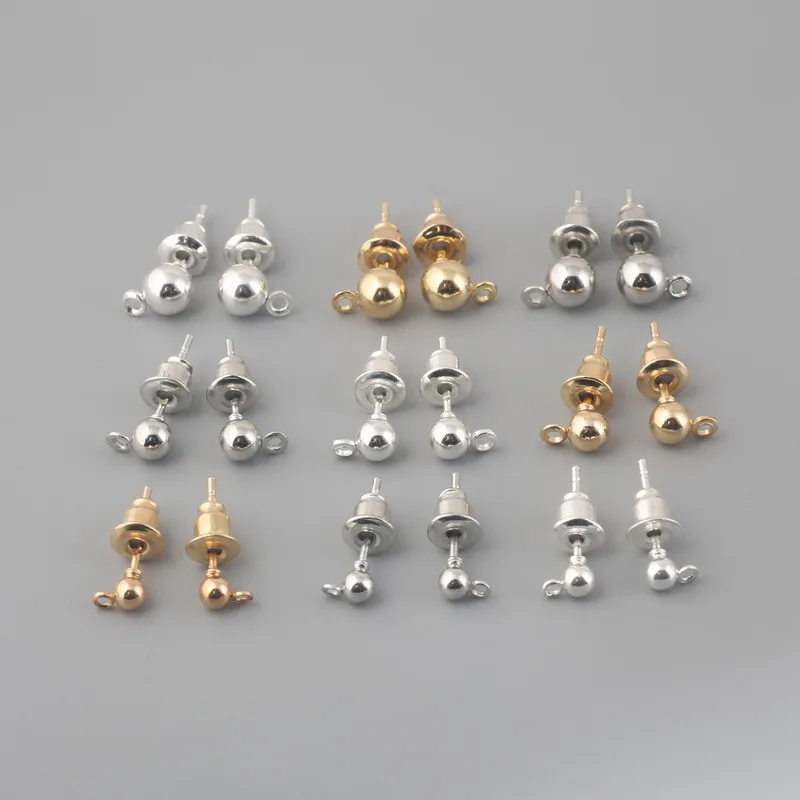 10-100pcs/lot 3-12mm Alloy Gold Sivler Earring Studs Base Pins With Earring Plug Findings Ear Back Supplies For Jewelry Making