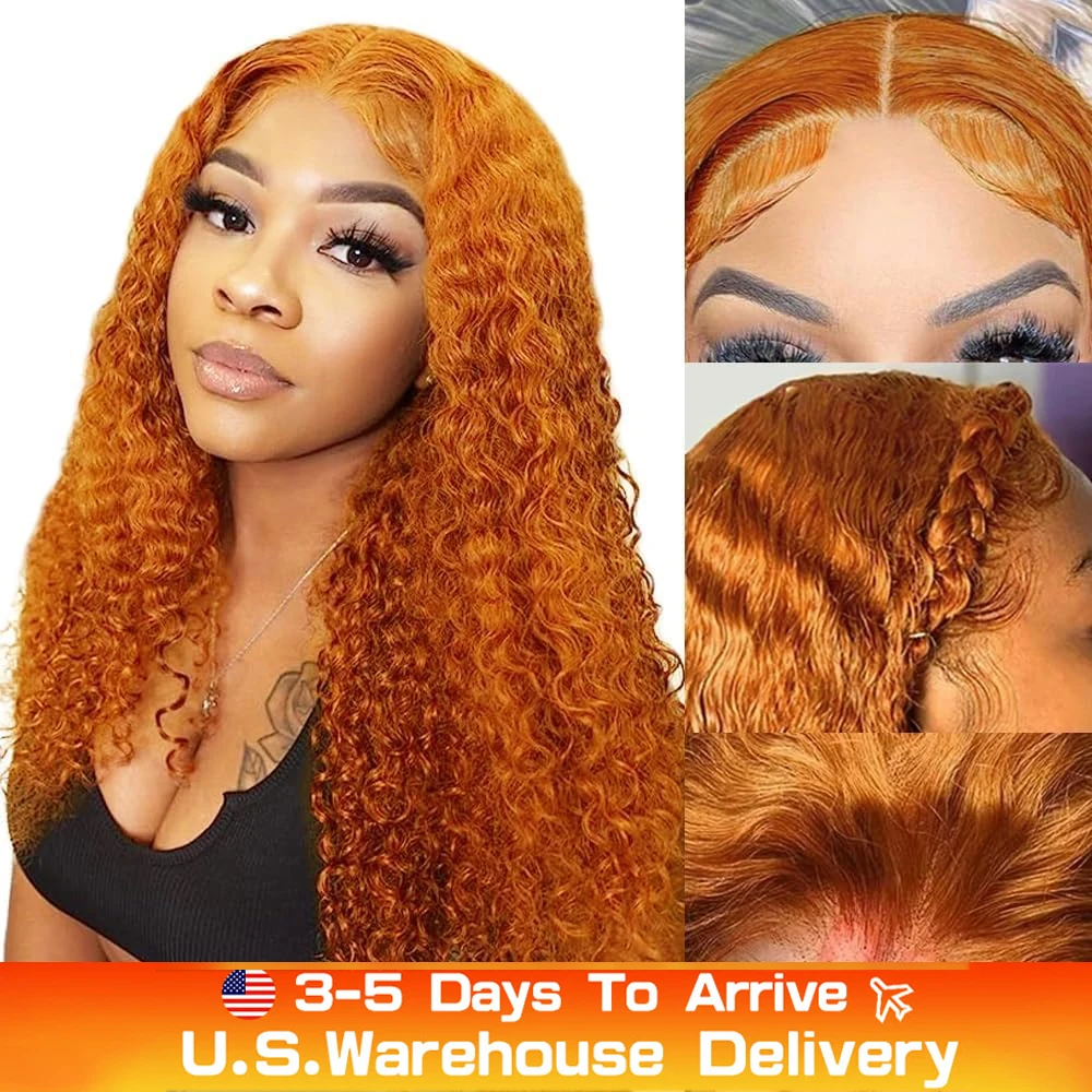 350# Orange Ginger Deep Wave HD 13x4 13X5 13X6 Lace Front Wigs Human Hair Curly Lace Frontal Wigs For Women