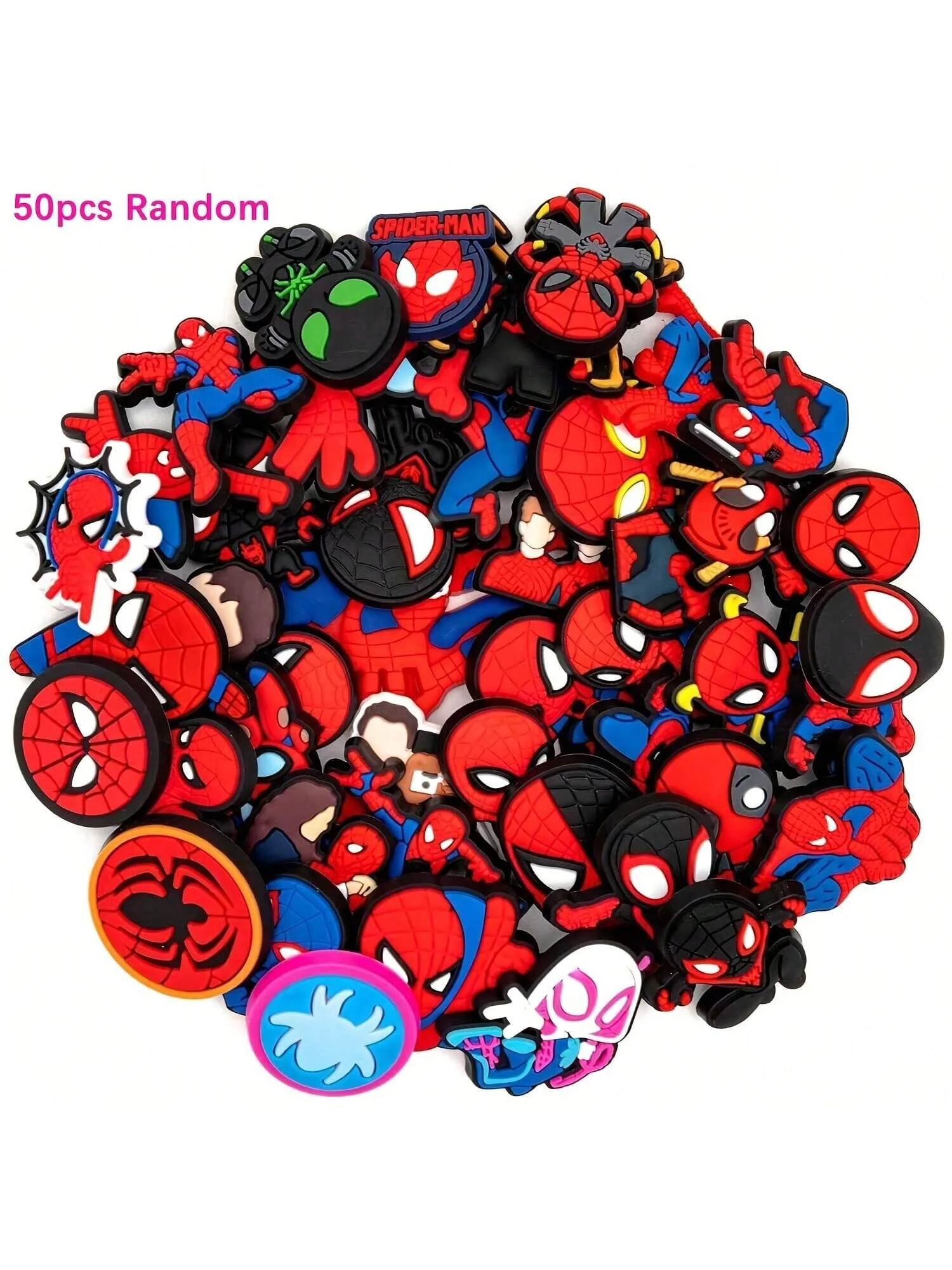 16/30/50pcs Mesuca Little Spider Shoe Charms Set - Officially Licensed Spider-Verse Supes Shoe Decorations with Supes, Miles Morales & More - PVC Collectible Gift for Boys, Girls, Birthday, Christmas, Valentine's Day, Halloween Party Favors - Theme
