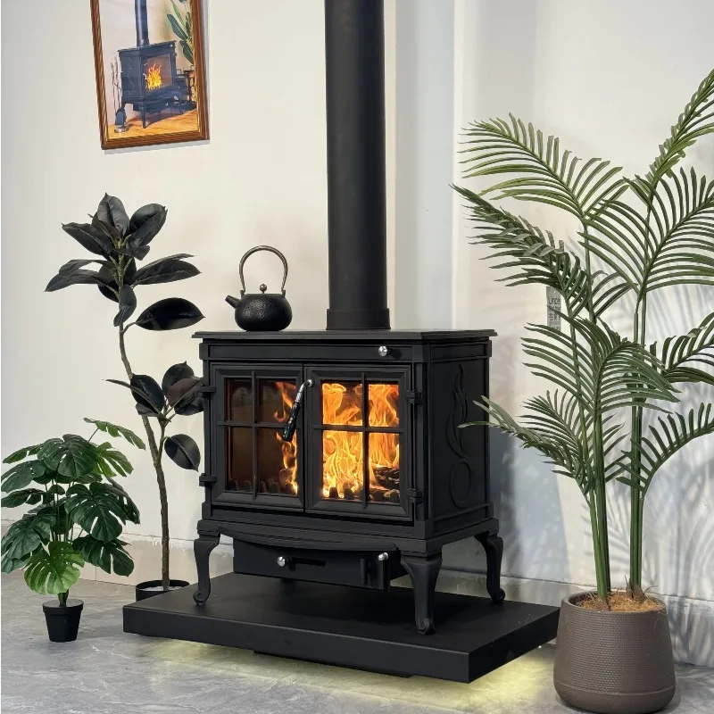 European Retro Cast Iron Fireplace standing Wood Burning Stove Villa Home Heating Decor