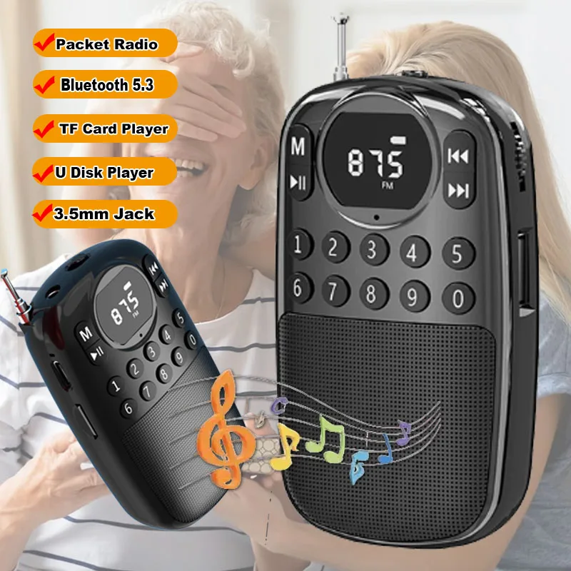 Portable Mini Pocket FM Radio Digital Radios Receiver Bluetooth Speaker Wireless Support TF Card USB MP3 Music Player