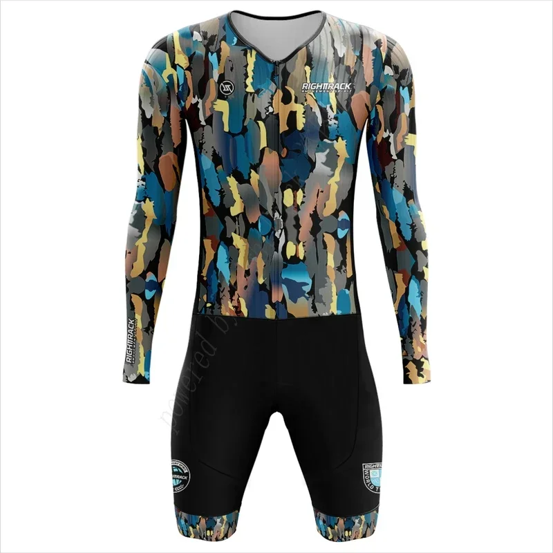 MEN'S Triathlon Trisuit World Championship Long Sleeve Colorful Skinsuit RIGHTTRACK Swimming Cycling Running Competition Appare