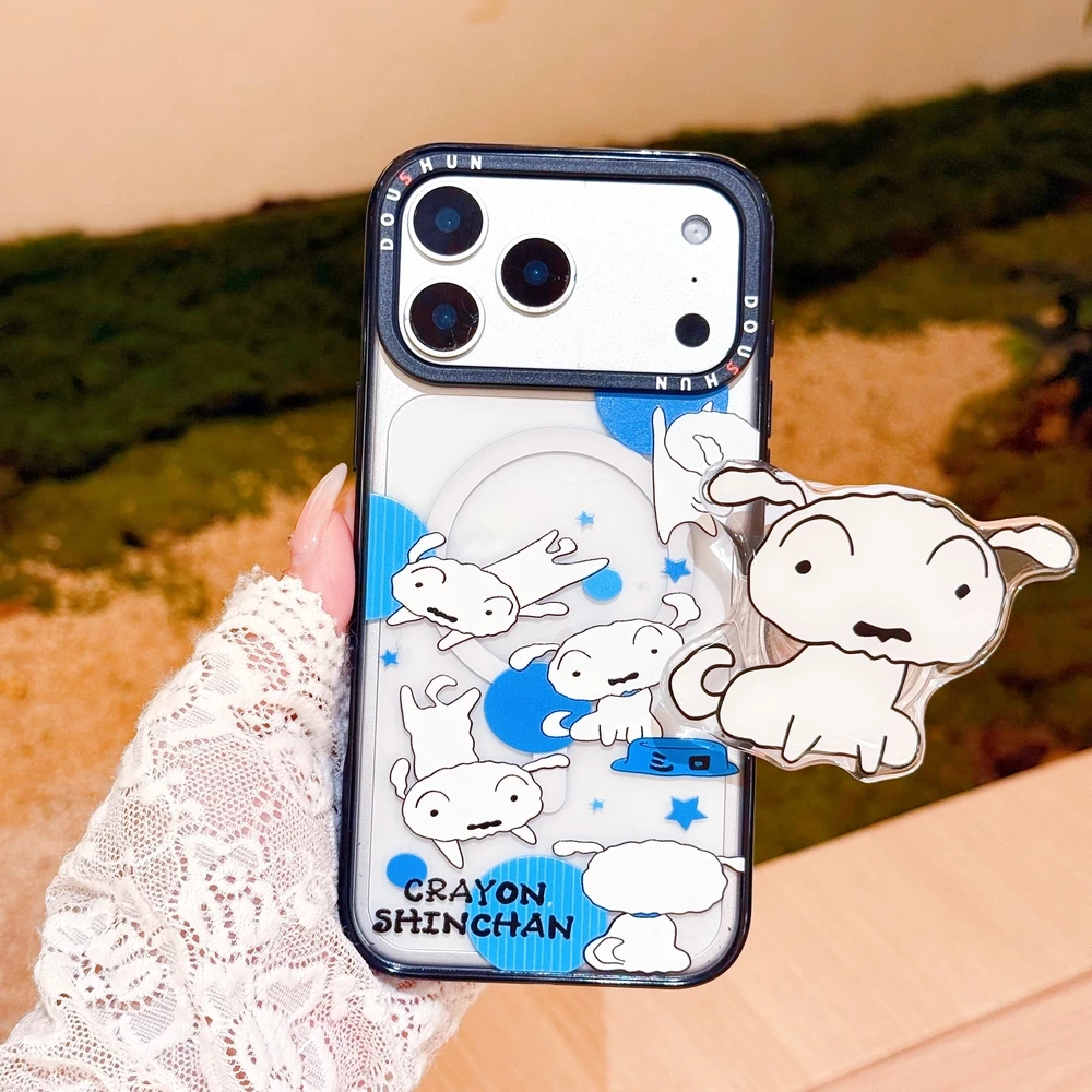 Милый мультяшный чехол для телефона с магнитным держателем Crayon Shin-chan и беспроводной зарядкой MagSafe для iPhone 17 16 15 14 13 Pro Max, мягкий чехол