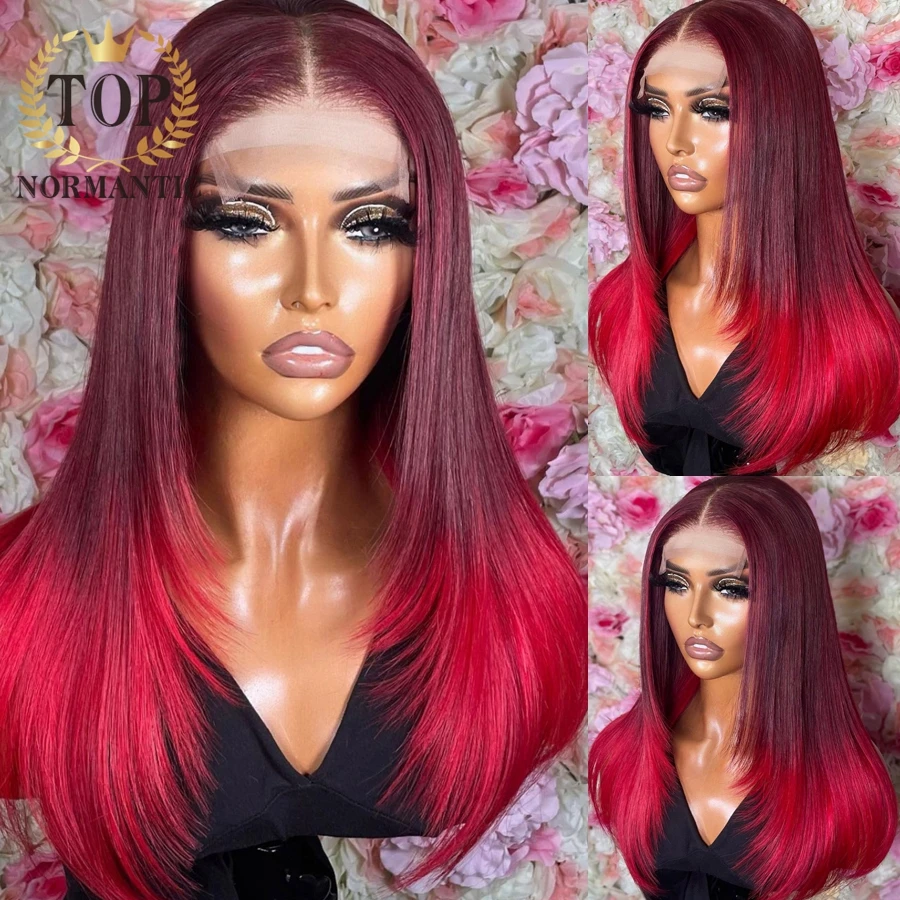 

Topnormantic Ombre Color 13x6 Lace Front Wigs for Women Remy Brazilian Human Hair Straight Wig Preplucked Hairline