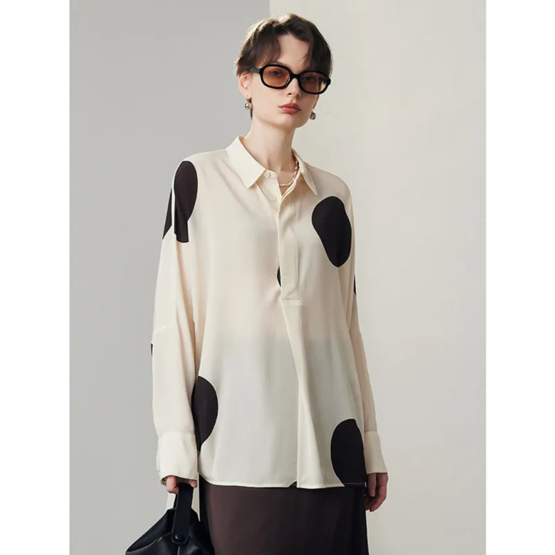 

Spring Summer 100% Real Silk Printed Blouses Women Bat Sleeved Loose Shirts Casual Tops
