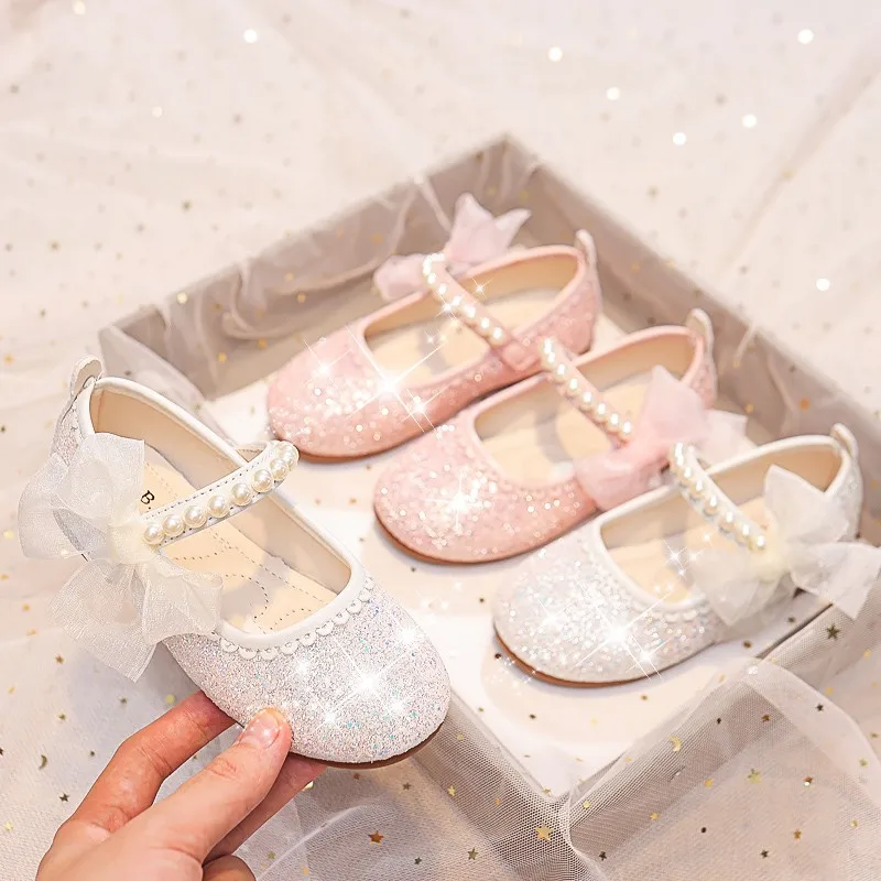 Kids Shoes Drop Shipping 2023 New Soft Shiny Cute Princess Shoes for Party Wedding Shows Children Moccasin Shoes Drop Shipping