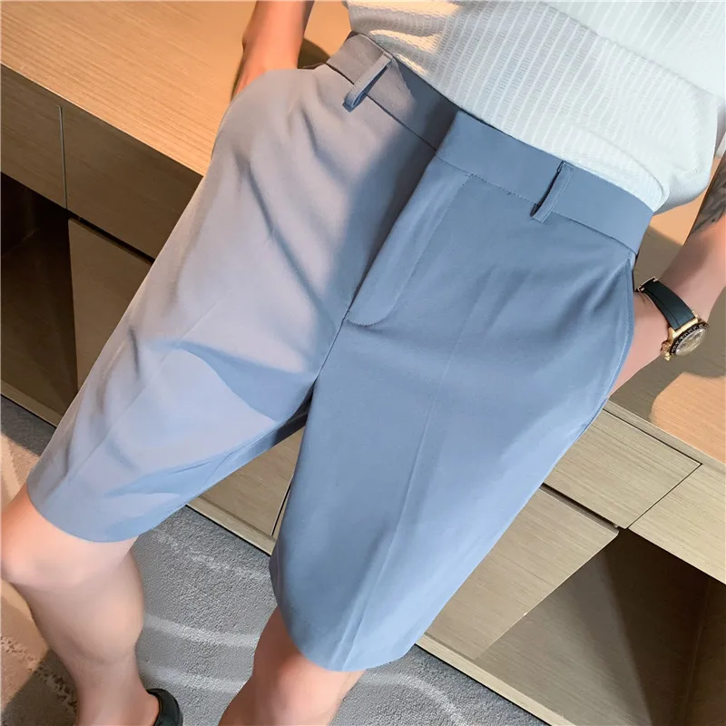 

2023 British Style Men's Summer Business Leisure Shorts/Male Slim Fit Loose Suit Shorts/White Blue Black Plus Size S-2XL