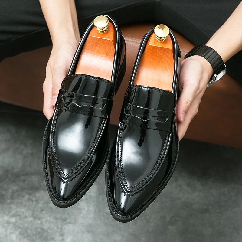 Men's Gold Mirror Loafers Pointed Toe Patent Leather Dress Shoes Formal Party Wedding Slip on Casual Shoes Prom Footwear 38-47