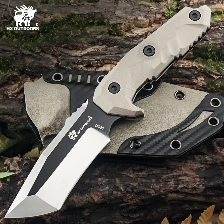 HX Outdoors DC53 Fulltang Hunting Knives Camping Survival Knife ,Fruit Paring Defesa Tool  60 Hardnes With Kydex Dropshipping