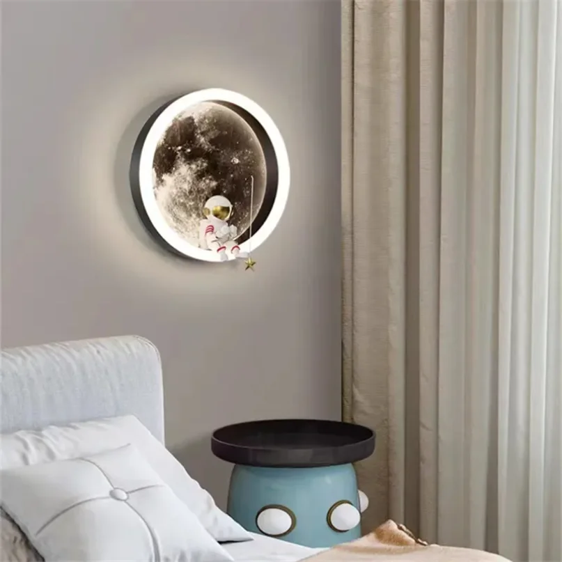 Creative astronaut wall light bedroom bedside kawaii moon lamp Living Room Loft Background Decoration boys room decor Light