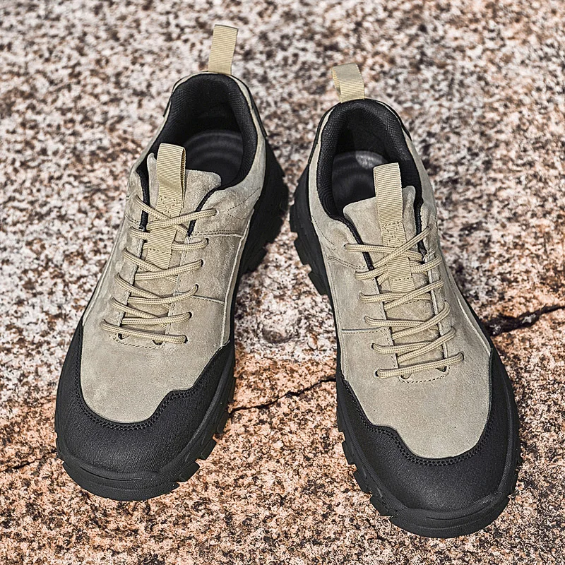 

Autumn New Men Work Shoes Color Blocked Casual Breathable Outdoor Anti Slip Wear-resistant Simple Hiking Shoes
