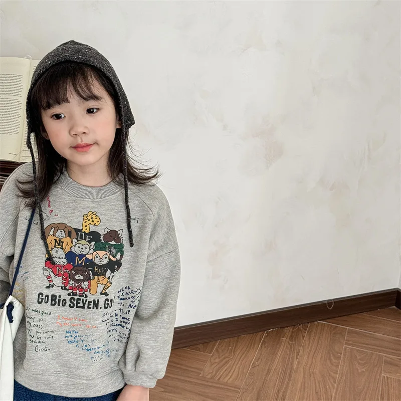 2024 Winter Children\'s Sweatshirt Baby Girls Long Sleeve Warm Pullover Tops Letter Print Kids Boys Fleece Sweatshirt