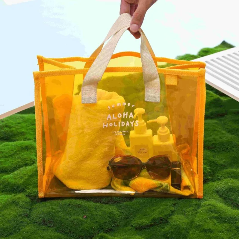 Women New waterproof Transparent Bag Portable Beach Bag Large Capacity Plastic Bag Girl Jelly Shoulder Shopping Bag Fashion