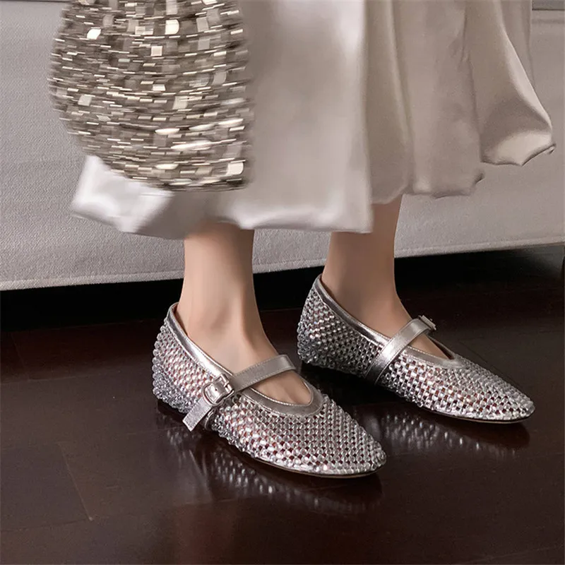 New Summer Sandals Handmade Women Pumps Shoes for Women Fashion Hollow Out Round Toe Internal Elevation Mary Jane Shoes Ladies