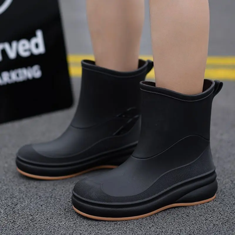 2024 New Korean Style Rubber Boots Women Rain Boots Waterproof Non-slip Mid-tube Boots Plus Velvet for Warmth Rain Boots