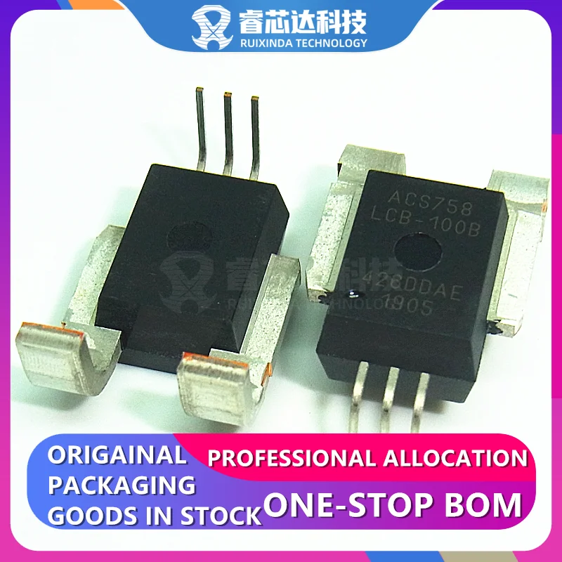 1PCS ACS758LCB-100B-PFF-T CB-5 Current Sensor 100A 1 Channel Hall Effect, Open Loop Bidirectional 5-CB Formed Leads, PFF