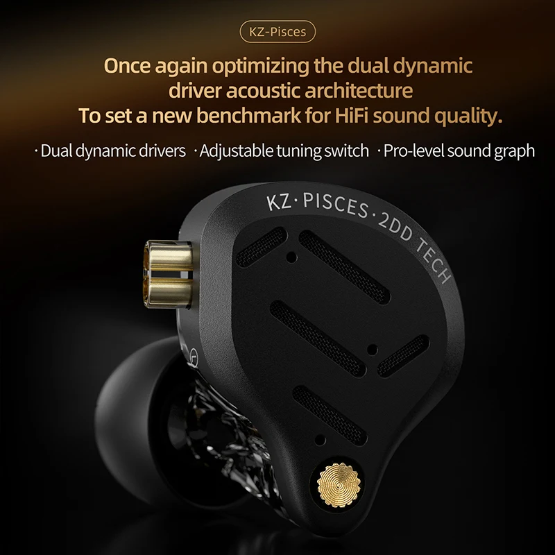 

Kz Pisces In Ear Earphones Dual Dynamic Drivers Hifi Earphones Adjustable Tuning Switch Pro-Level Sound Graph Monitor Headphone