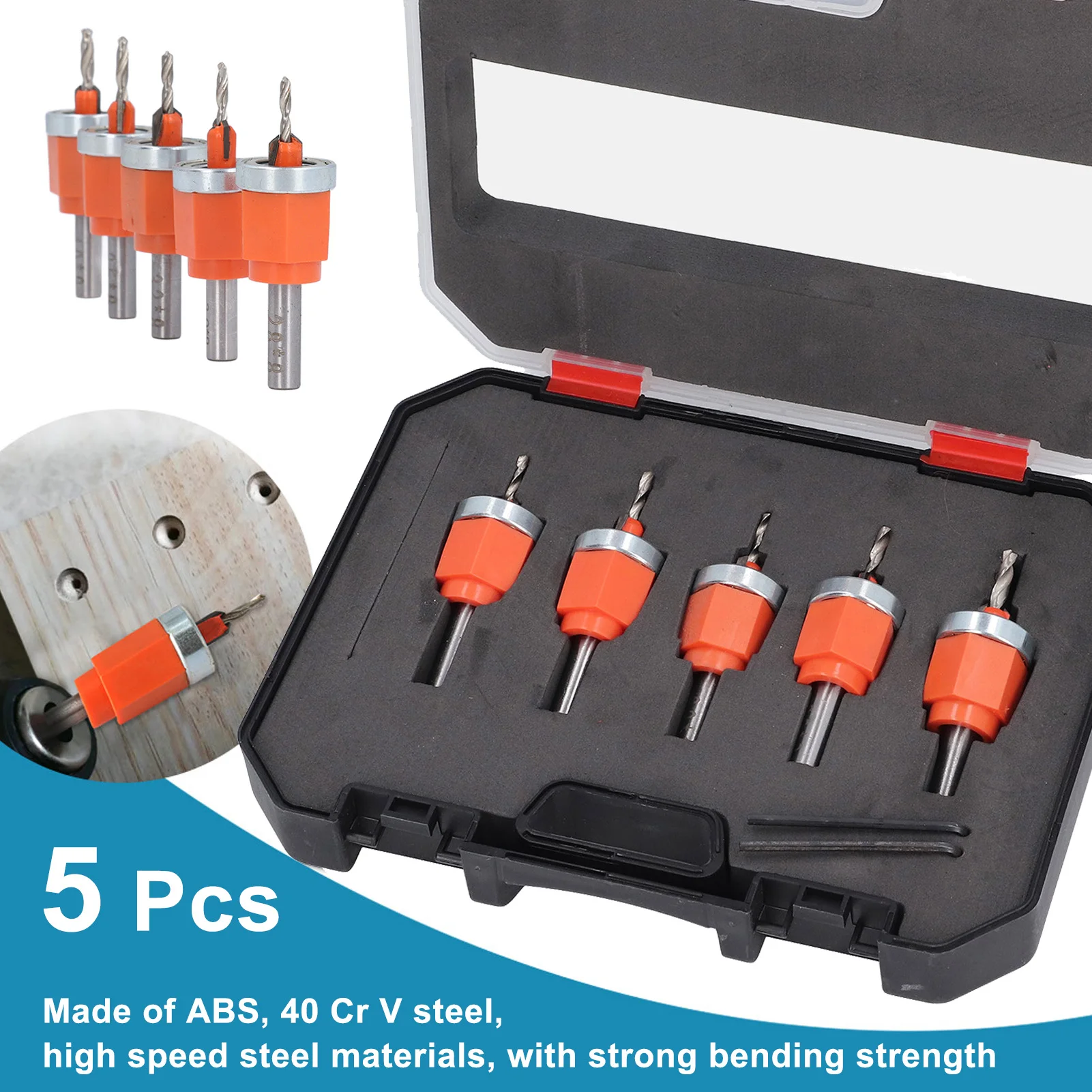 

5 Pcs Countersink Drill Bit Set 2.8 3 3.2 3.5 4mm Diameter Adjustable Depth Countersunk Drill Hole Opener with Wrench