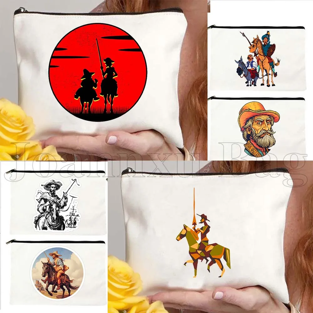 

Don Quixote Sancho Cervantes Saavedra Canvas Cosmetic Bag Makeup Pencil Case Travel Toiletries Organizer Storage Make Up Pouch