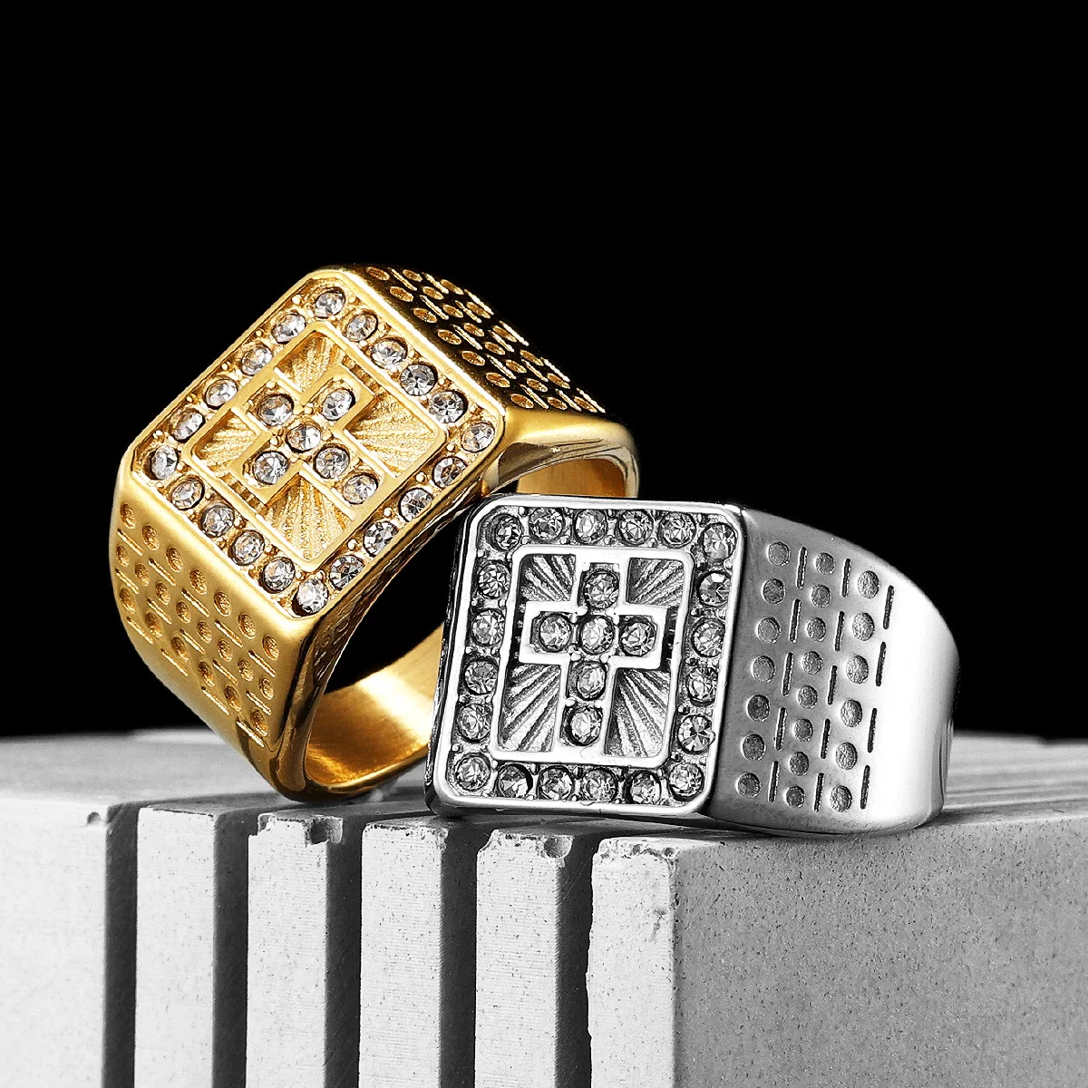 

Luxury Men Rings Stainless Steel Gemstone Cross Women Fashion Jewelry Punk Trendy Religion New In Accessories Gift Dropshipping