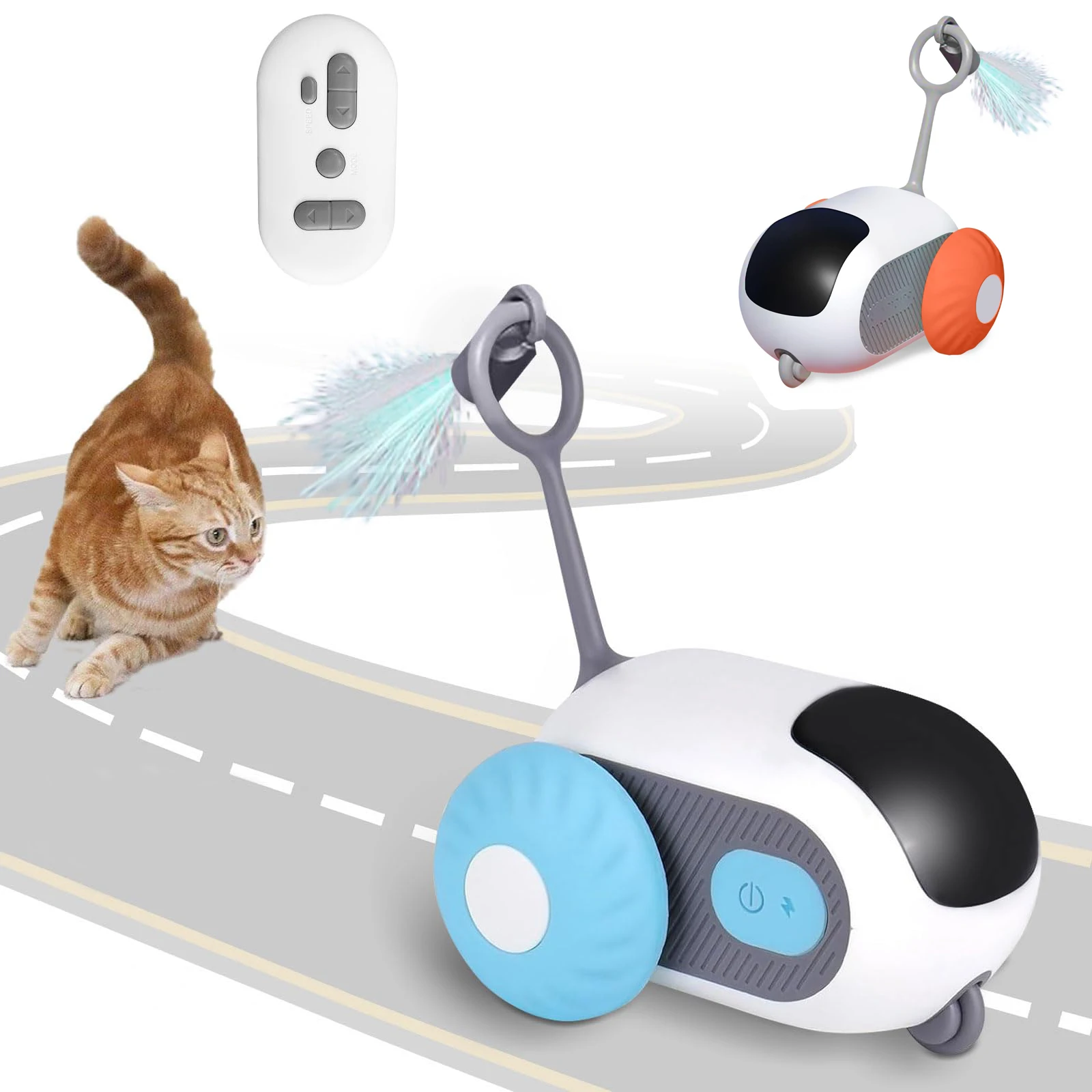 Automatic Moving Cat Toy with Feathers Remote Control Smart Cats Dogs Interactive Playing for Indoor Charging Pet Cat Game Toy