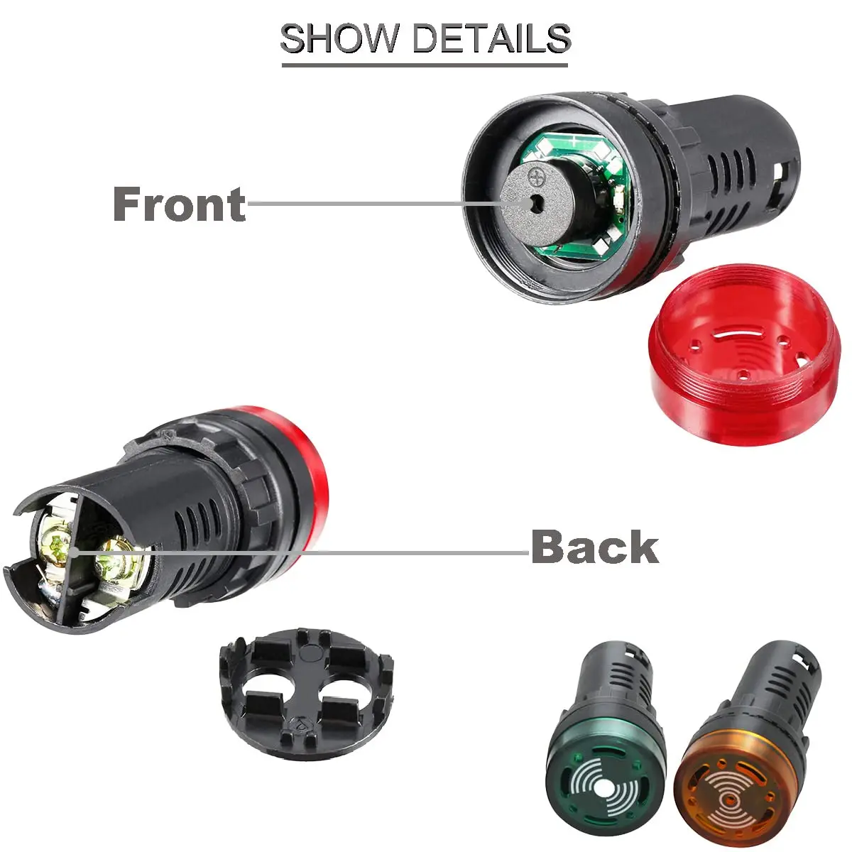 1pc 22mm AC/DC 12V 24V 110V 220V Red Green Yellow LED Buzzer Flash Alarm Signal Indicator Light AD16-22SM