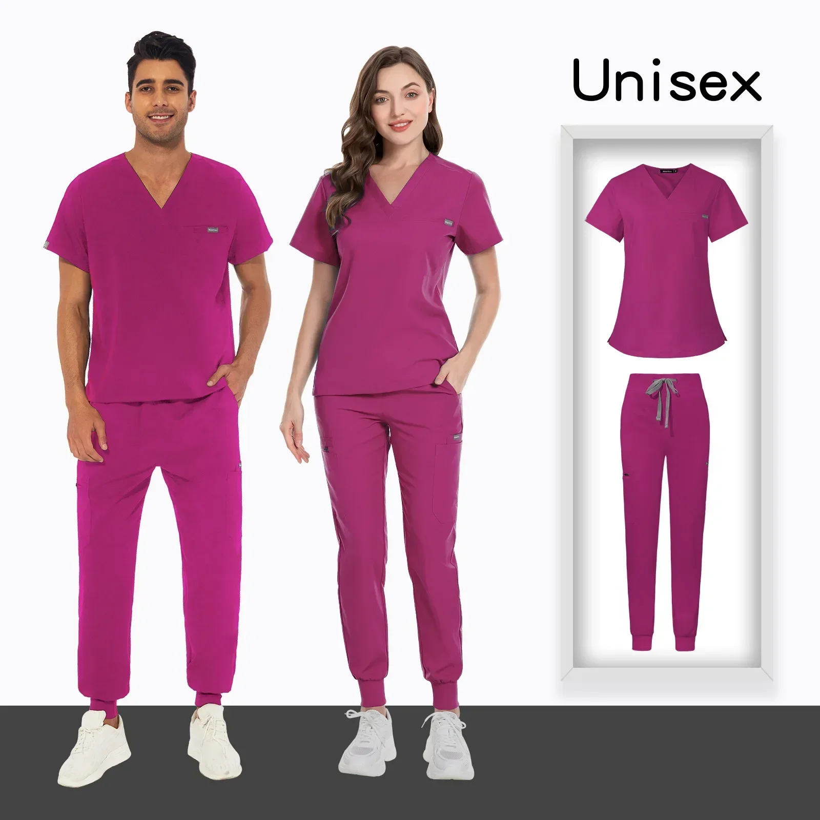 Medical Treatment Scrub Uniforms High Quality V-neck Tops Pants Scrubs Set Spa Uniforms Unisex Work Clothes Medical Suits