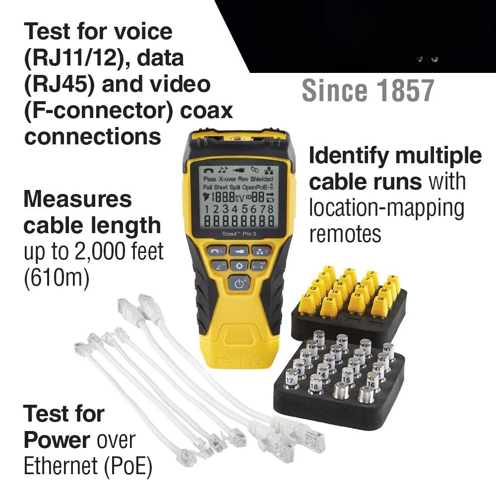 VDV501-852 Cable Tester with Remote, VDV Scout Pro 3 Test Kit Locates and Tests Voice, Data and Video Cables