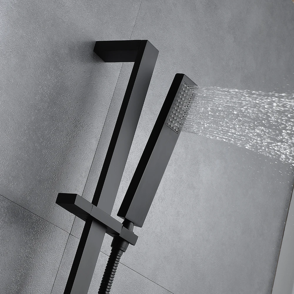 Imagem -04 - Boenn-matte Black Shower Grupo Misturador Termostático Incorporado Rain Led Shower Head Alta Pressão Torneiras de Banheiro Latão Funções m