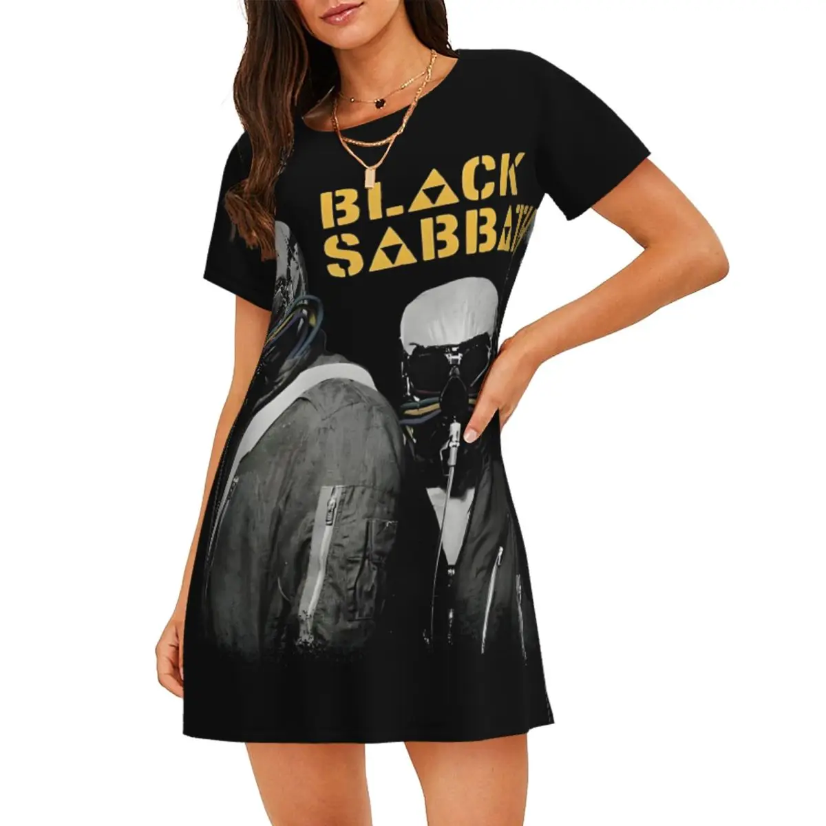 

Custom Black Sabbathes Women's Short-Sleeved Nightdress Rock Metal Music Short Sleeve Nightgowns Walking Vacations Nightdress