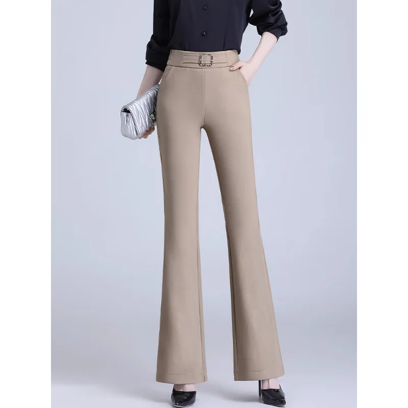 

High Waist Flared Pants for Women Spring and Autumn Elastic Waist Elegant Casual Suit Pants Straight Draped Bell Bottom Pants