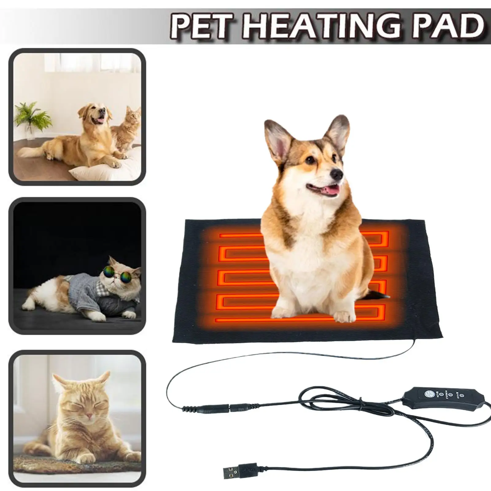 USB 3 Level Electric Heating Pad Pet Dog Cat Bed Warmer Office Chair Home Mat Warm Electric Pad Winter 2A Heater Carpet 5V I1Z3