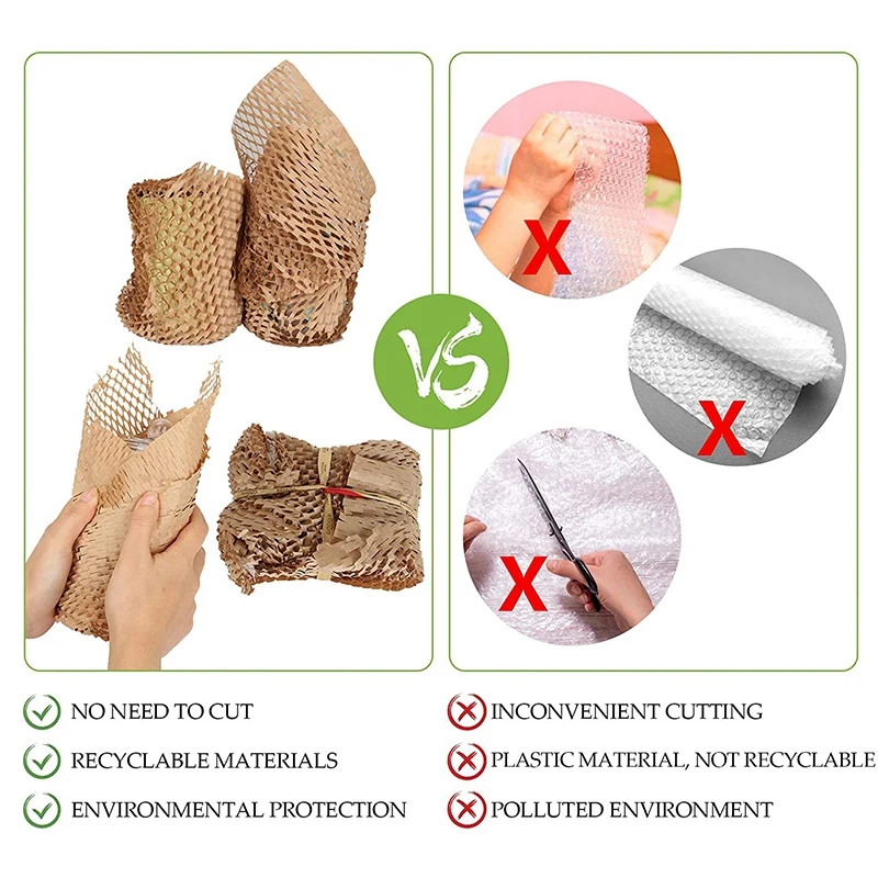 Papier d'emballage en accent d'abeille recyclé, rond, 12x130 po, cuillère à soupe, cadeau Kraft et déplacement, bulle de remplacement