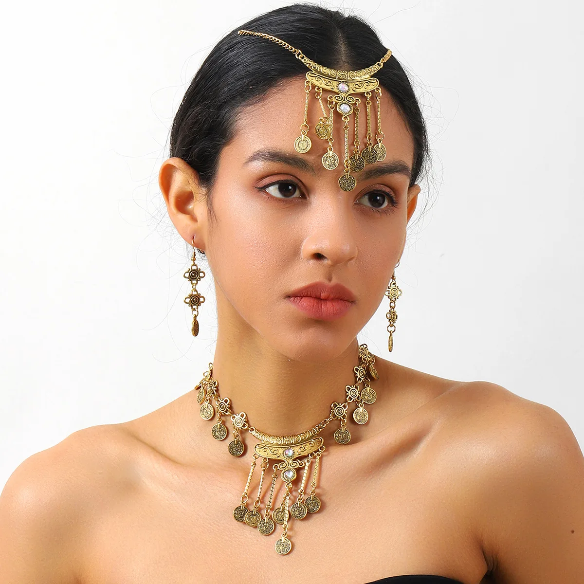 Conjunto de joyería india chapada en oro con borlas para mujer, collar y pendientes de Color dorado étnico nupcial africano, regalo de fiesta de boda