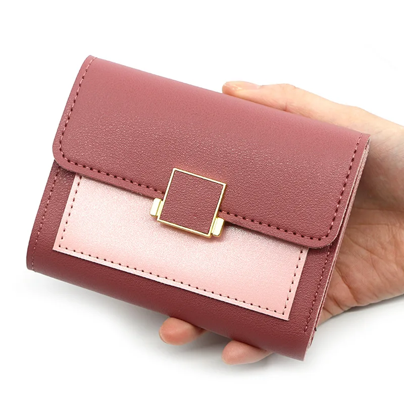 Einfache kurze 3-fach Brieftasche modische Frauen Pu Leder Schnalle Geldbörse mit Taschen stilvolles Geld und ID-Karten halter neu