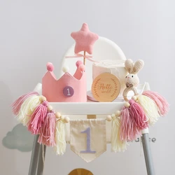 Baby Birthday Party Decoration Photography Accessories Dining Chair Tassel Banner Cake Topper Birthday Hat for Kids Birth Gift