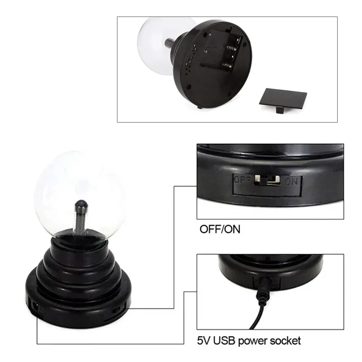 플라즈마 램프 EU 플러그 볼 센서 터치 글로브 레드 전원 USB 배터리 라이트닝 나이트 전구 마법의 3등 정전기 방지