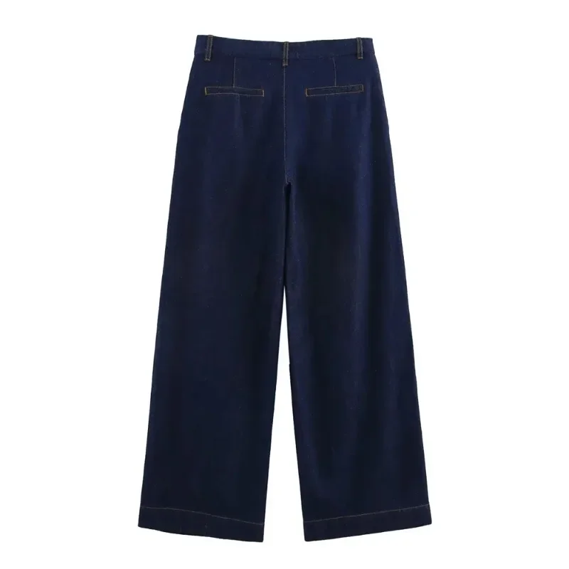 2025 conjunto jeans feminino solto ajuste botão para baixo camisa com calças de perna larga moda casual wear para mulher