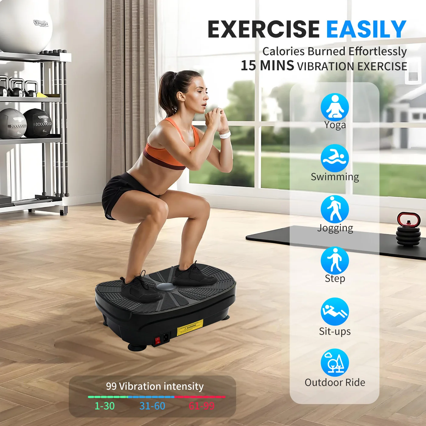 Vibration Plate Exercise Machine Foldable Full Body Workout Equipment Trainer Fitness with Resistance Bands Weight Loss 9 Modes