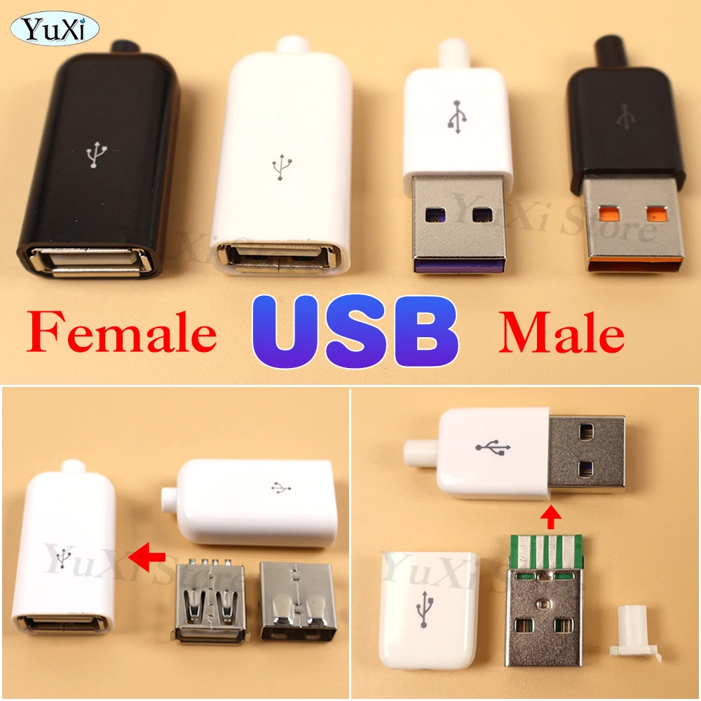 

USB 2.0 Male Female Connector Plug Welding Fast Charging Charger Plugs Data Connection Adapter Socket Solder DIY USB KIT