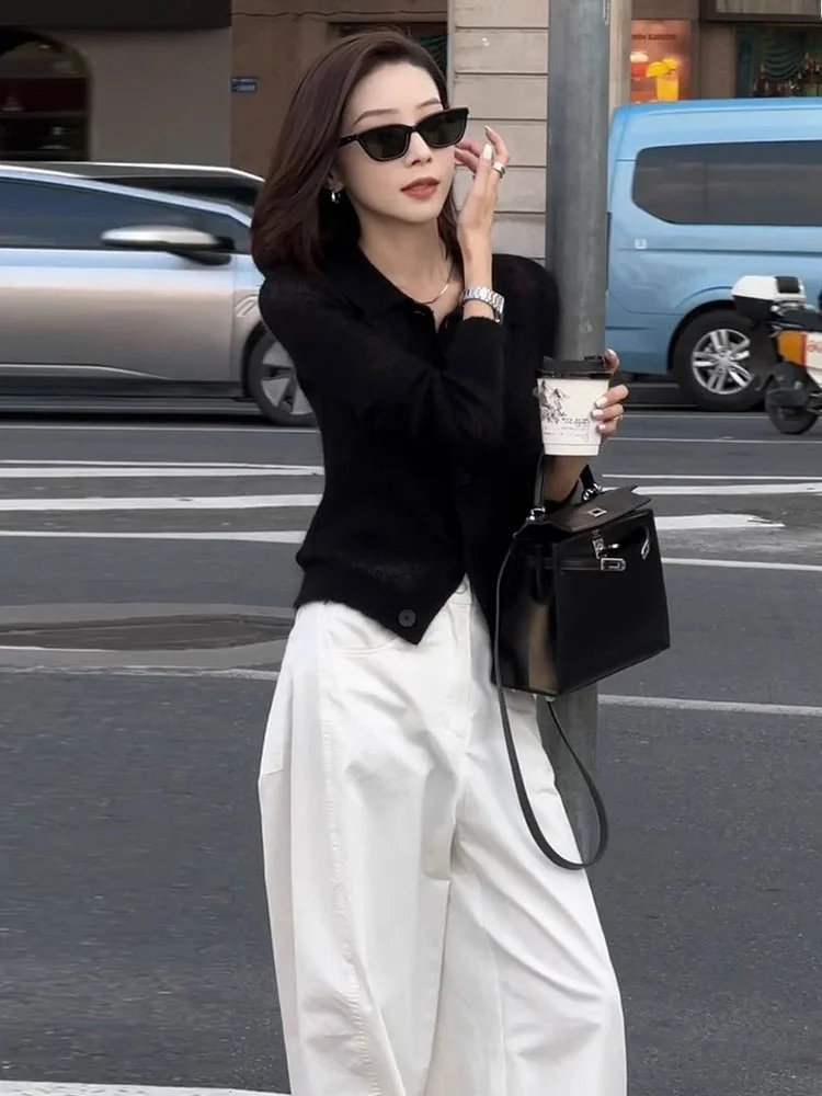 Cárdigan abierto largo de punto cómodo, Color puro, diseño de un solo botón, Top moderno para ir al trabajo, primavera 2021, Sle coreano