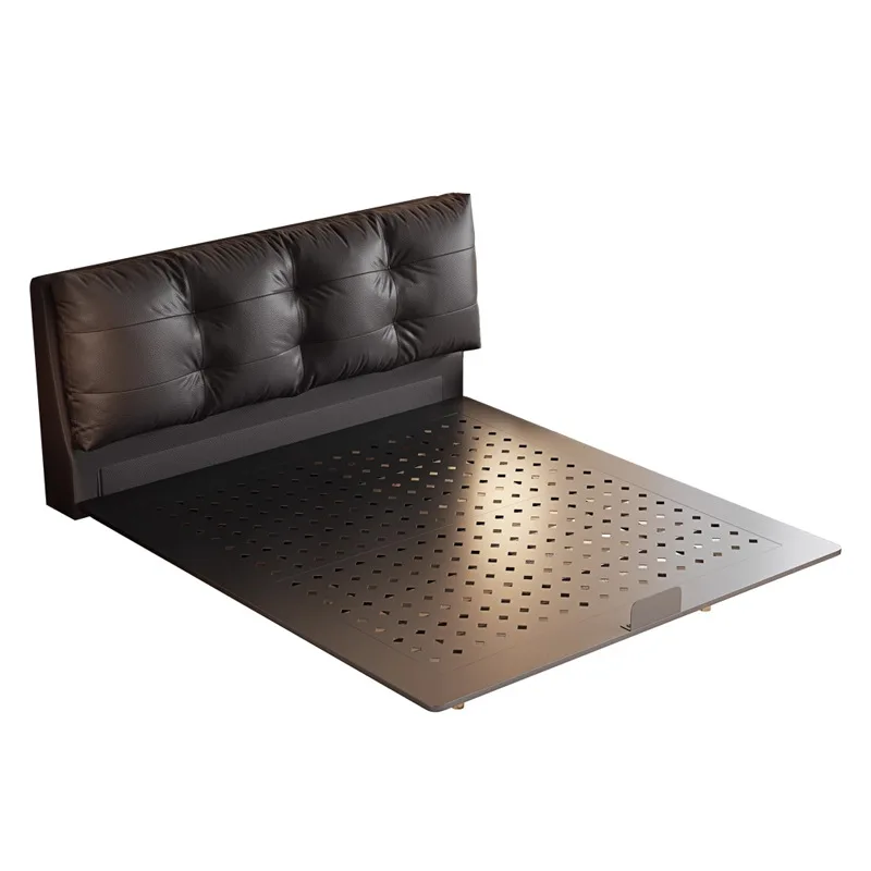 

Leather soft bag bed small apartment with flush edge black carbon steel suspension master bedroom double