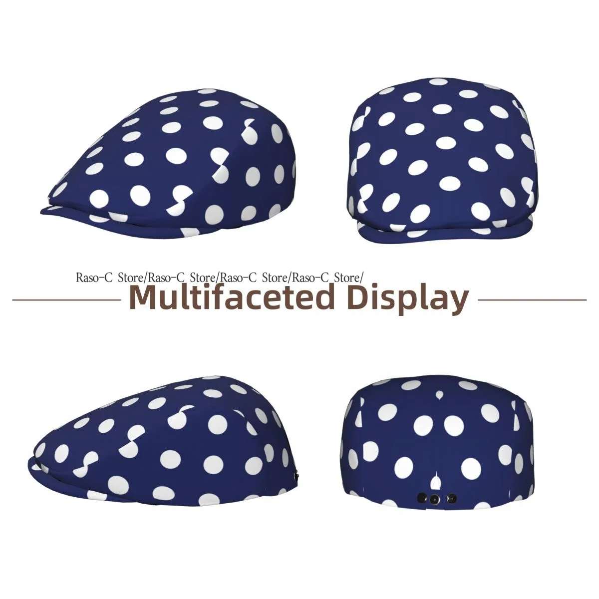 Flat Cap Men Women Newsboy Cap Navy Blue Polka Dots Driving Bunnet Ivy Hat Bakerboy Hat Spring Summer Boina